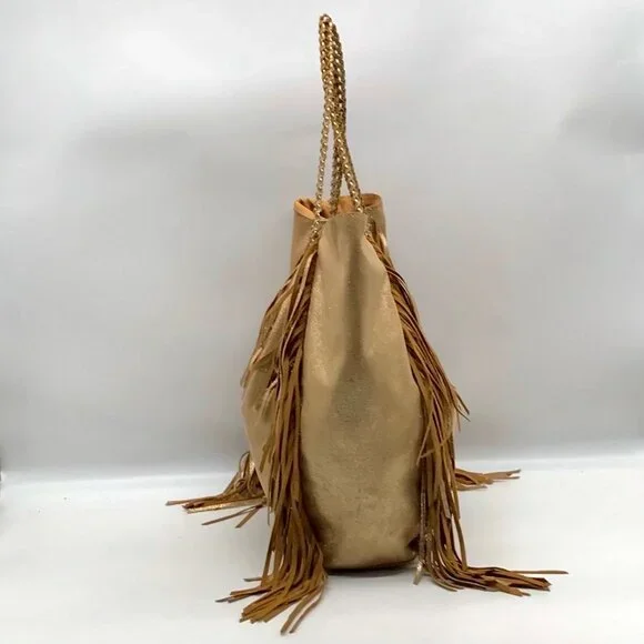 Lilly Pulitzer Metallic Gold Fabric Fringe Tote Bag - Picture 3 of 10